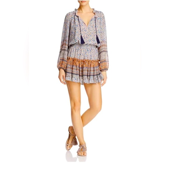 Misa Los Angeles Dresses & Skirts - MISA Los Angeles Women's Lorena Printed Chiffon Split-Neck Mini Dress Size S EUC